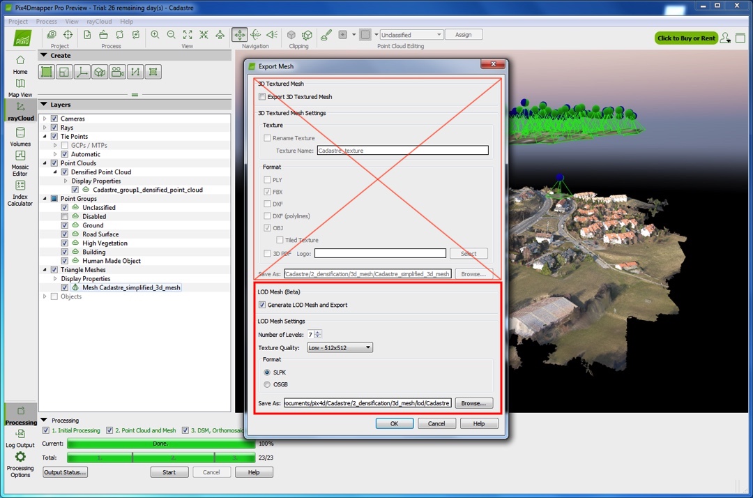 Pix4D Mapper Pro Export Mesh Detail Settings